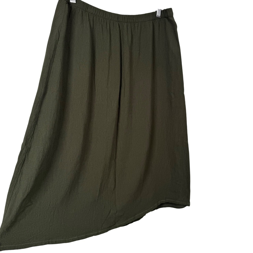 VTG Eileen Fisher Midi Skirt Women M Olive Green Georgette Crepe Minimalist Fall